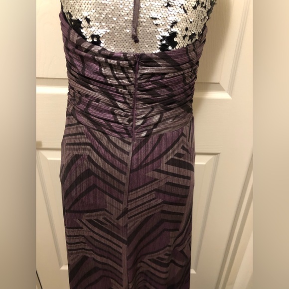 Frank Lyman Gown Maxi Halter Abstract Print in Black - Silver-Purple/Mauve - Picture 6 of 11